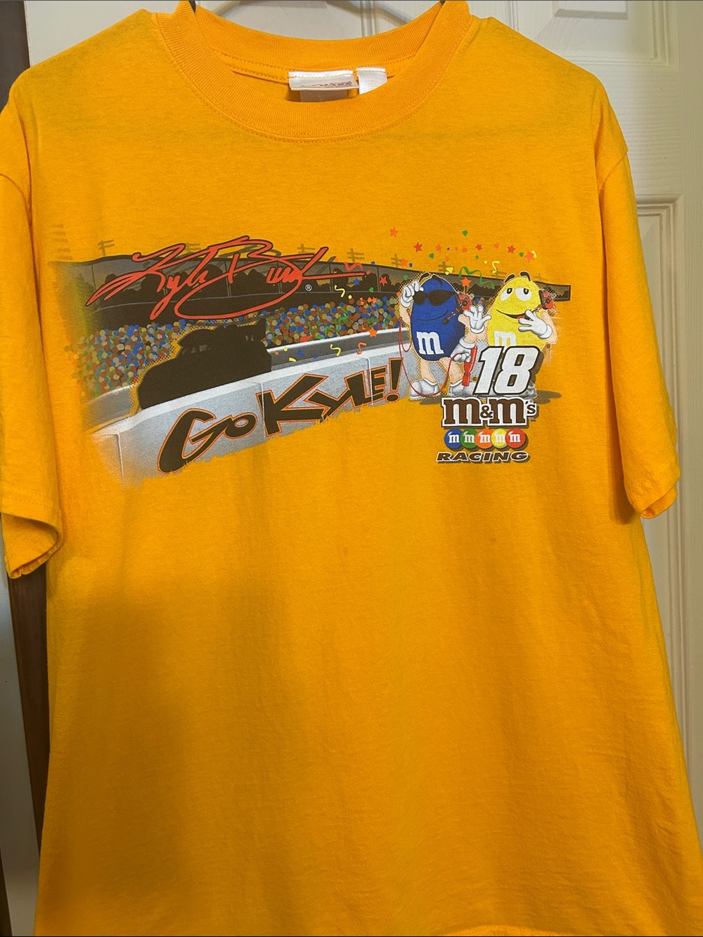 M&M'S Yellow Short Sleeve Racing Tee with Colorful Print, NASCAR, Kyle Busch